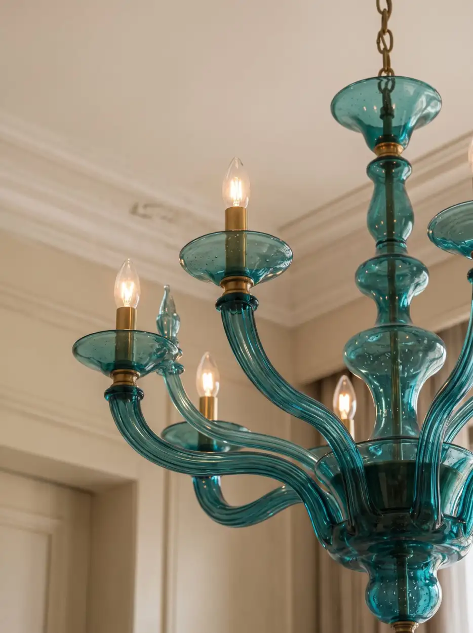 Turquoise glass chandelier