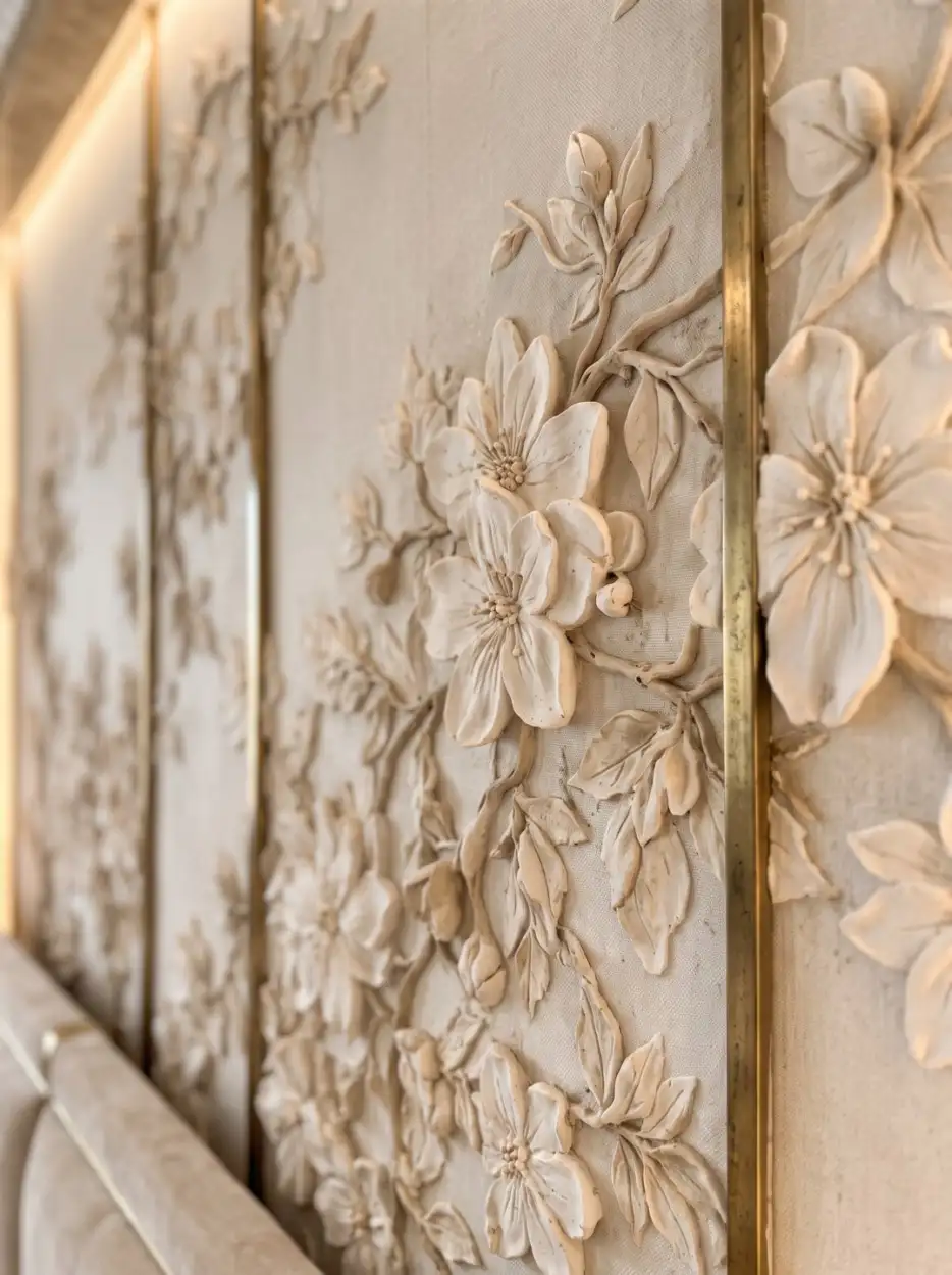 Close-up of the sculpted floral relief