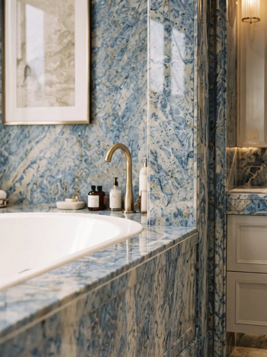 Bath set in blue-veined marble