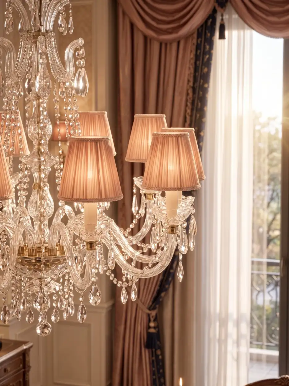 Chandelier with soft fabric shades