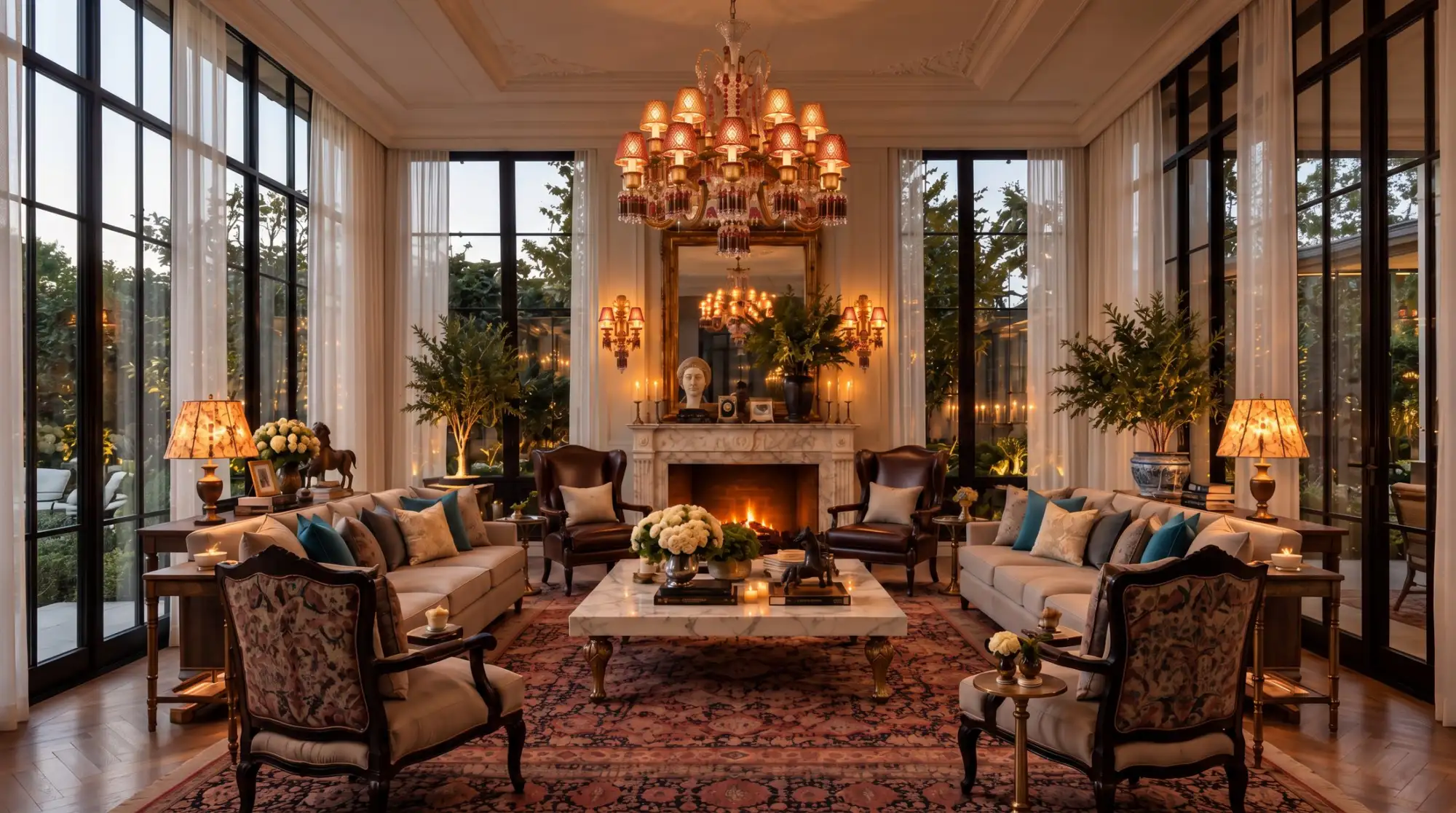 Private majlis with a marble fireplace